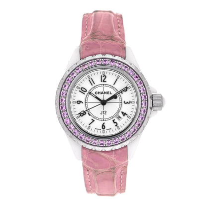 Chanel Stainless Steel Alligator Pink Sapphire 33mm J12 Quartz Watch 1 of 5