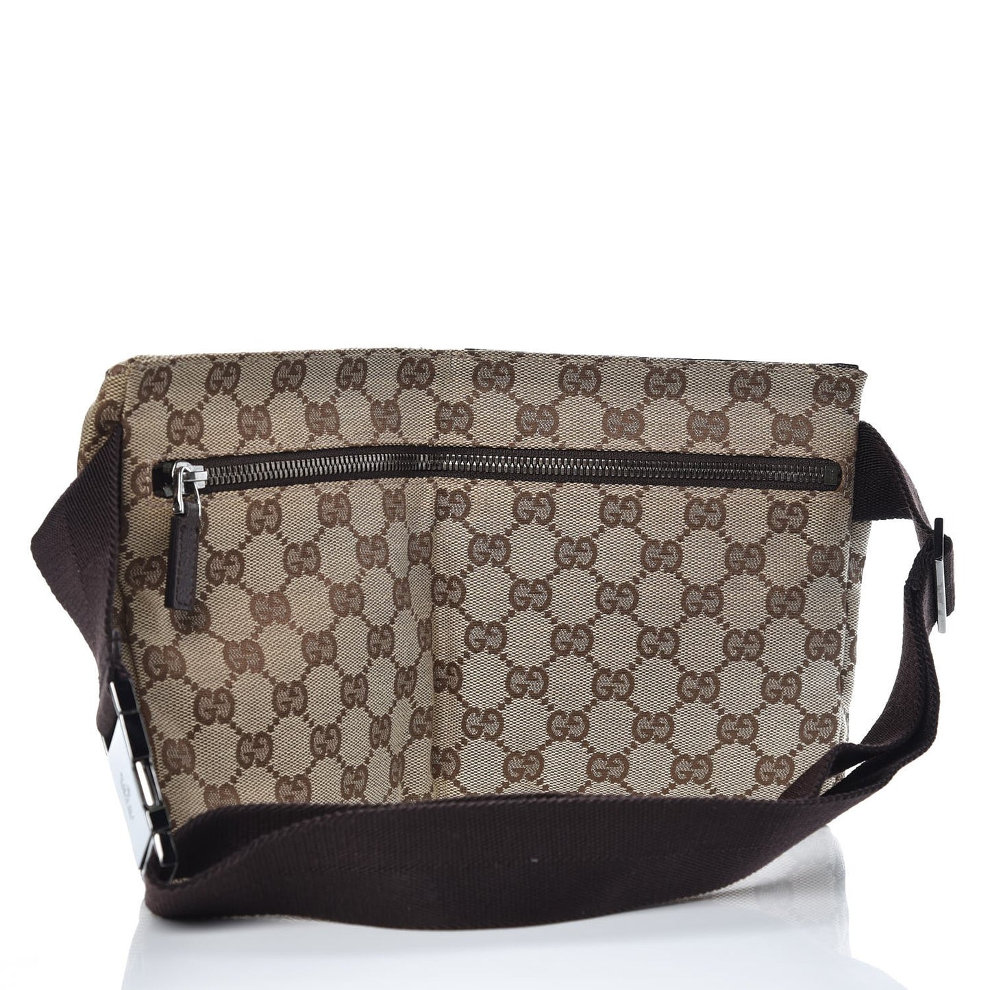 GG Monogram Double Pocket Belt Bag Dark Brown