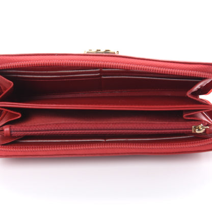 Chanel Lambskin Chevron Quilted Zip Around Boy Wallet Red 5 of 14