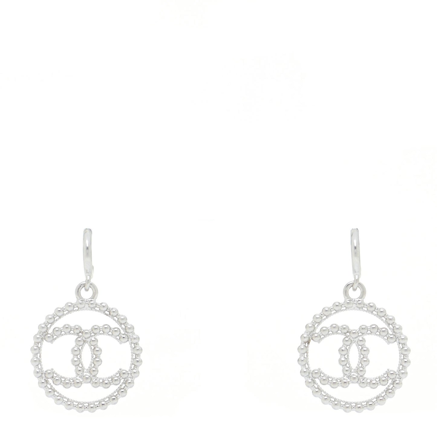 Metal Bead Round CC Drop Earrings Silver
