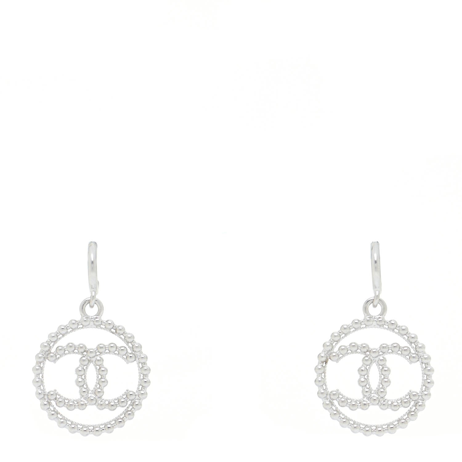 Chanel Metal Bead Round CC Drop Earrings Silver 1 of 5