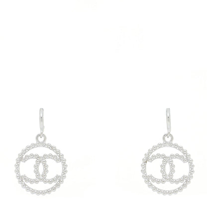 Chanel Metal Bead Round CC Drop Earrings Silver 1 of 5