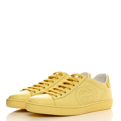 Gucci Calfskin Interlocking G Perforated Womens Ace Sneakers 37 Banana Straw Yellow 3 of 11