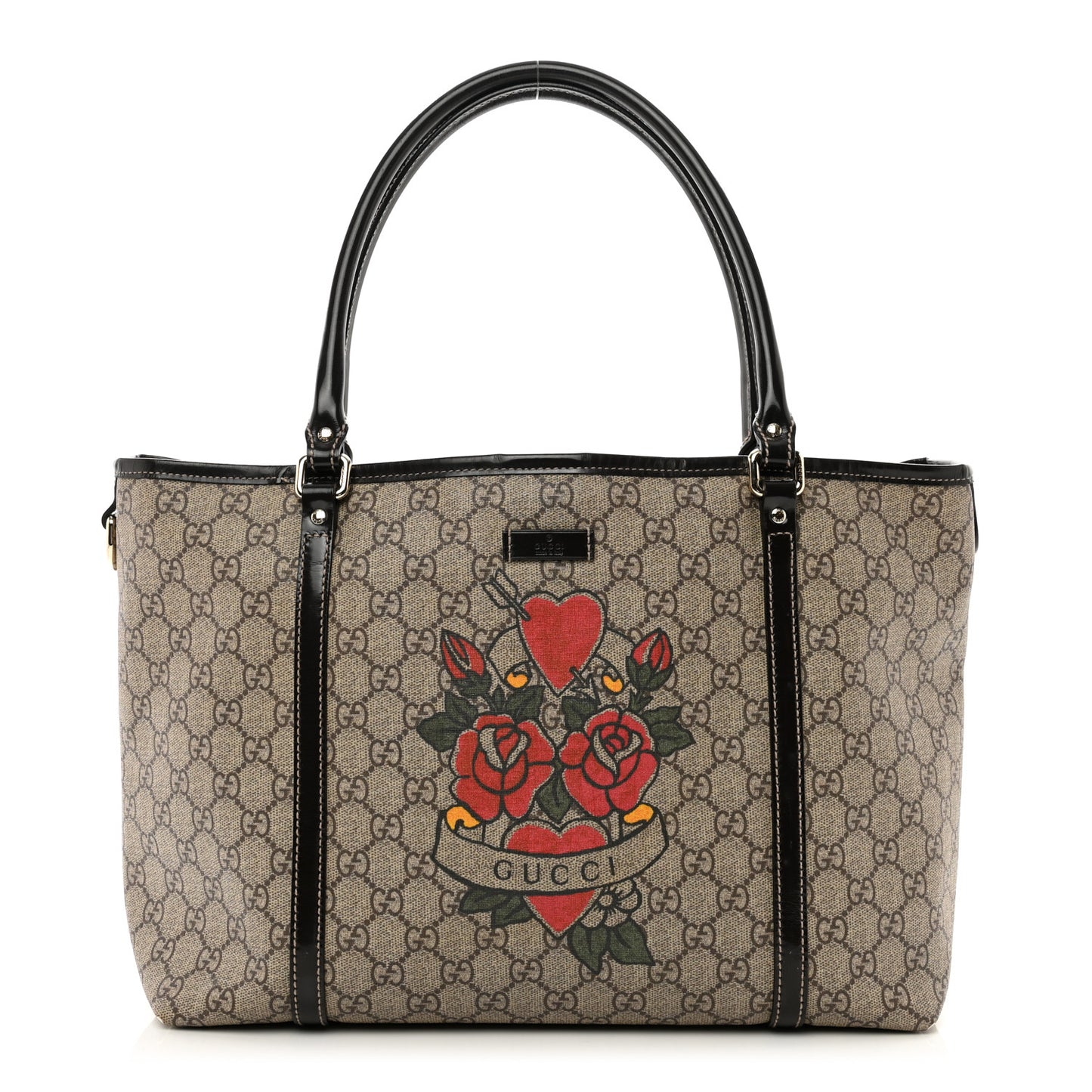 GG Plus Monogram Tattoo Heart Medium Joy Tote Dark Brown