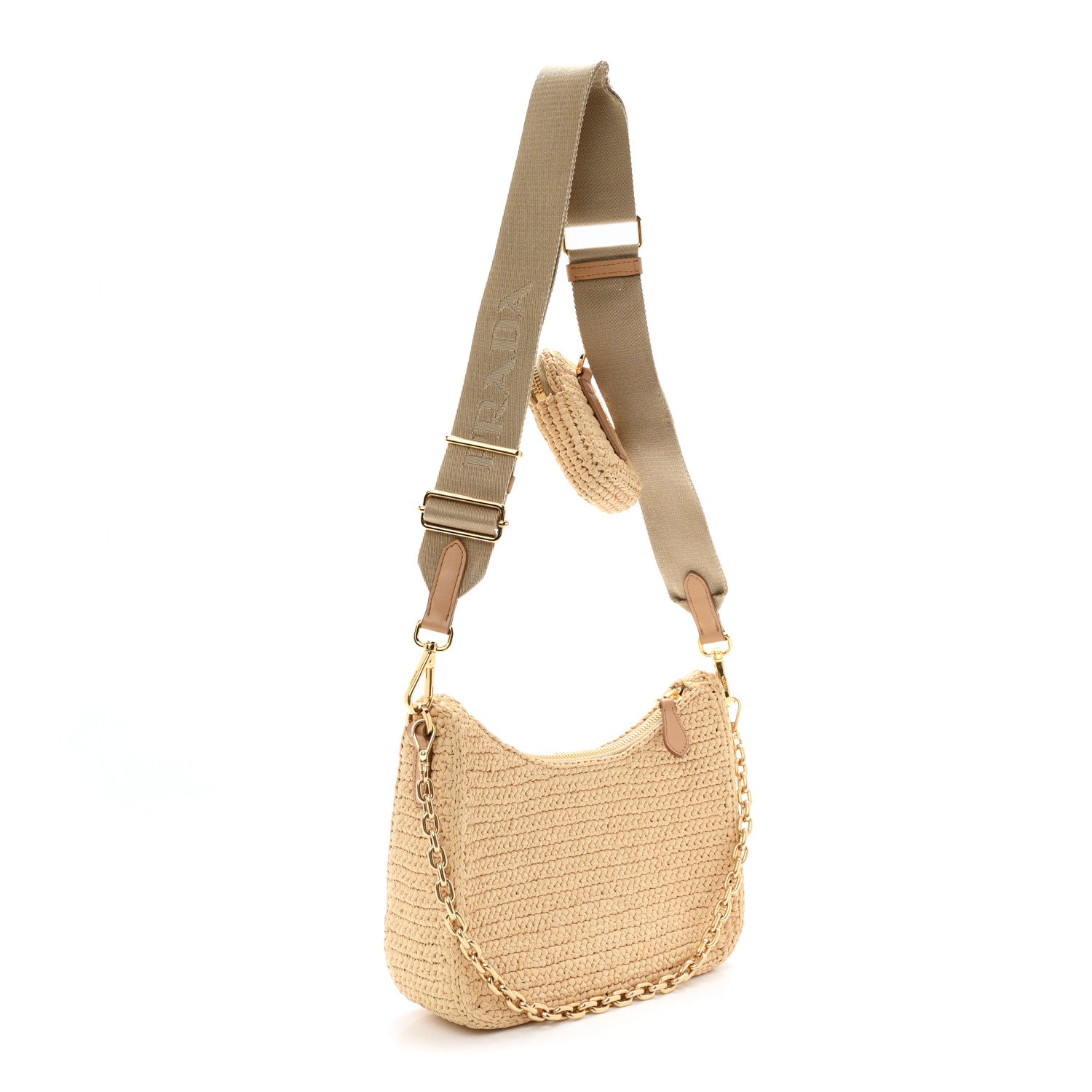 Prada Yarn Raffia Effect Crochet Re-Edition 2005 Shoulder Bag Naturale 3 of 12