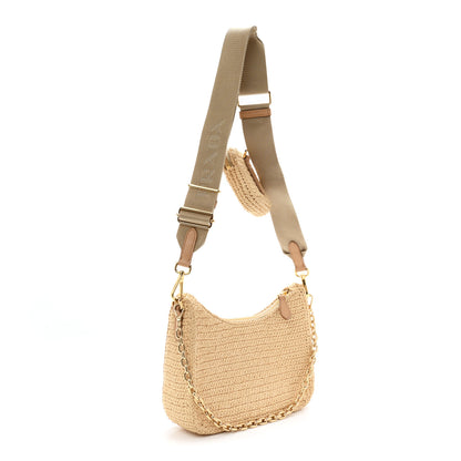 Prada Yarn Raffia Effect Crochet Re-Edition 2005 Shoulder Bag Naturale 3 of 12