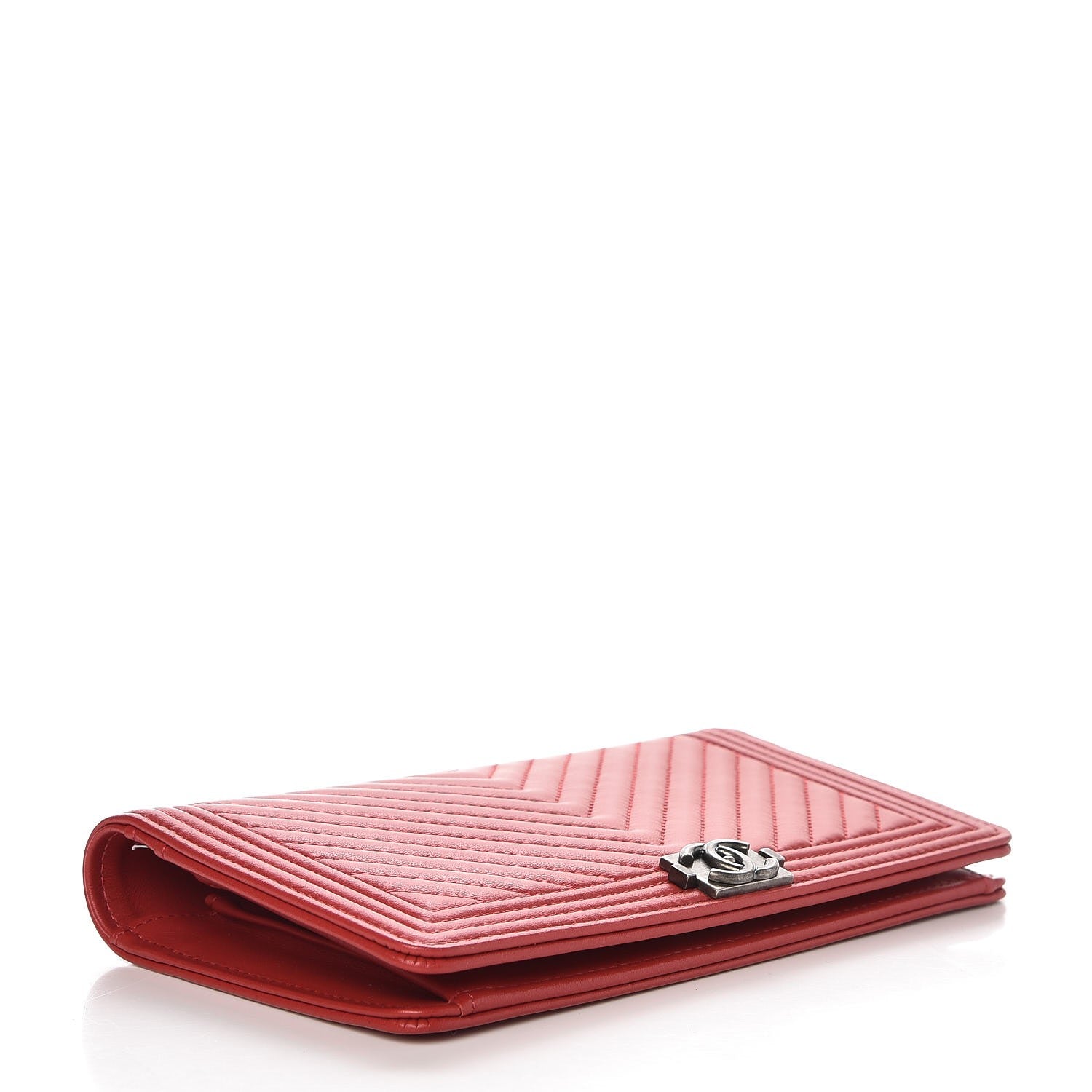 Chanel Calfskin Chevron Quilted Boy Yen Wallet Dark Red 4 of 9