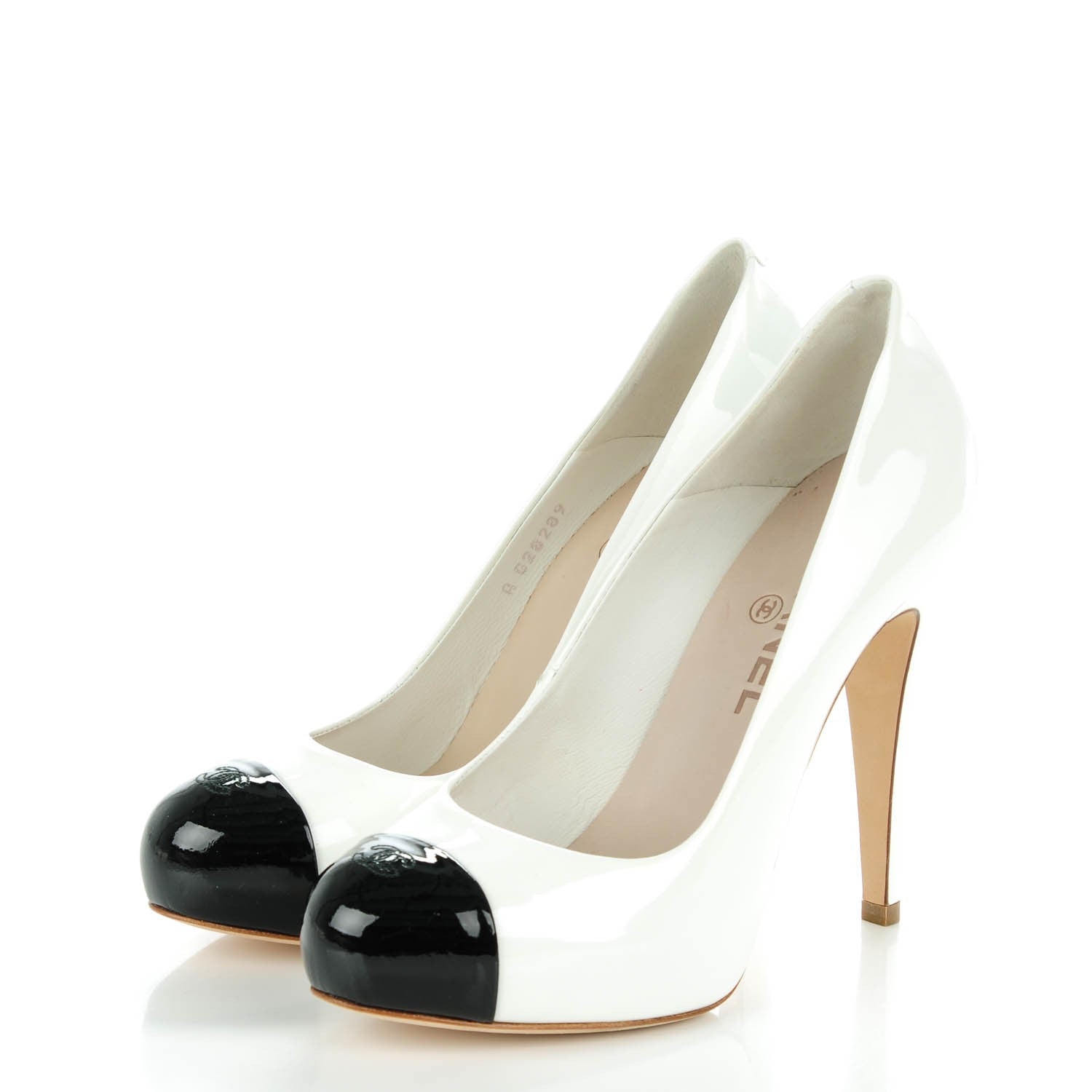 Chanel Patent Cap Toe CC Pumps 37.5 White Black 3 of 8