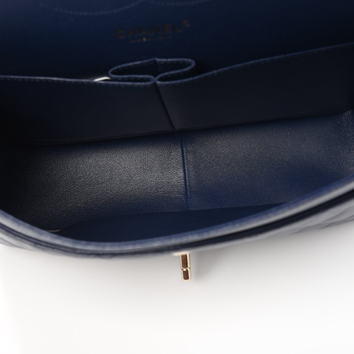 Caviar Quilted Jumbo Double Flap Navy Blue