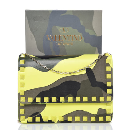 Valentino Garavani Nappa Canvas Camouflage Rockstud Chain Flap Crossbody Bag Fluo Yellow Multicolor 11 of 11