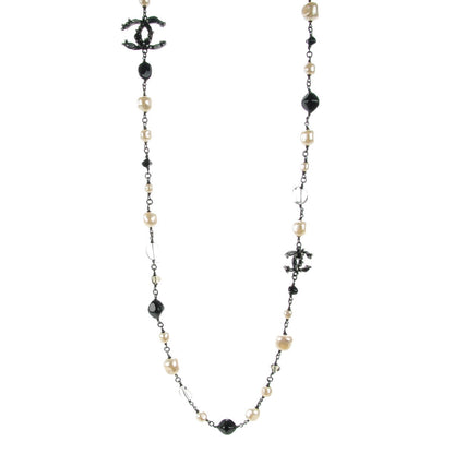 Chanel Pearl Crystal Beaded CC Long Necklace Black 1 of 3