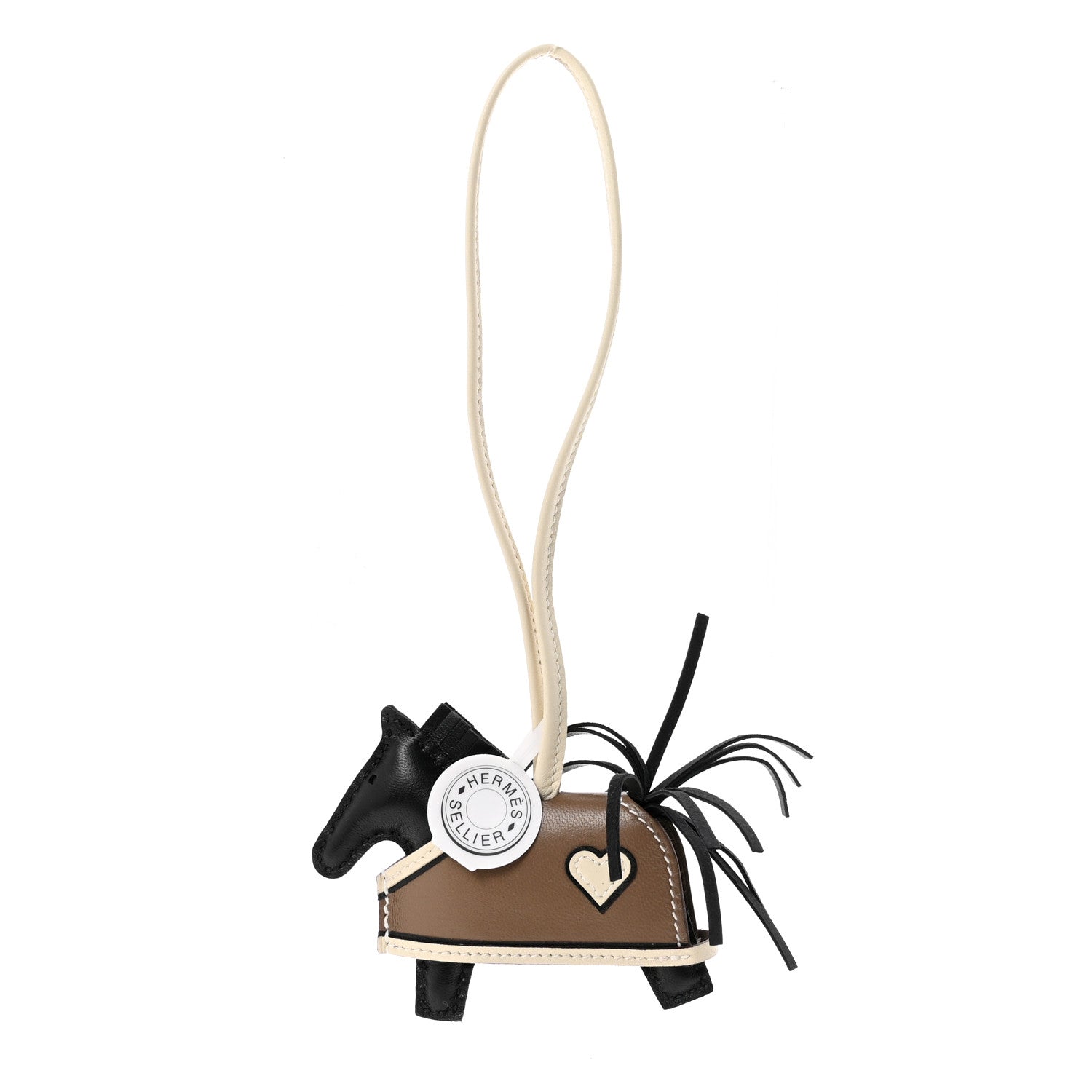 Hermes Milo Lambskin Grigri Rodeo Robeo Coeur Bag Charm PM Black Craie Etoupe 1 of 4