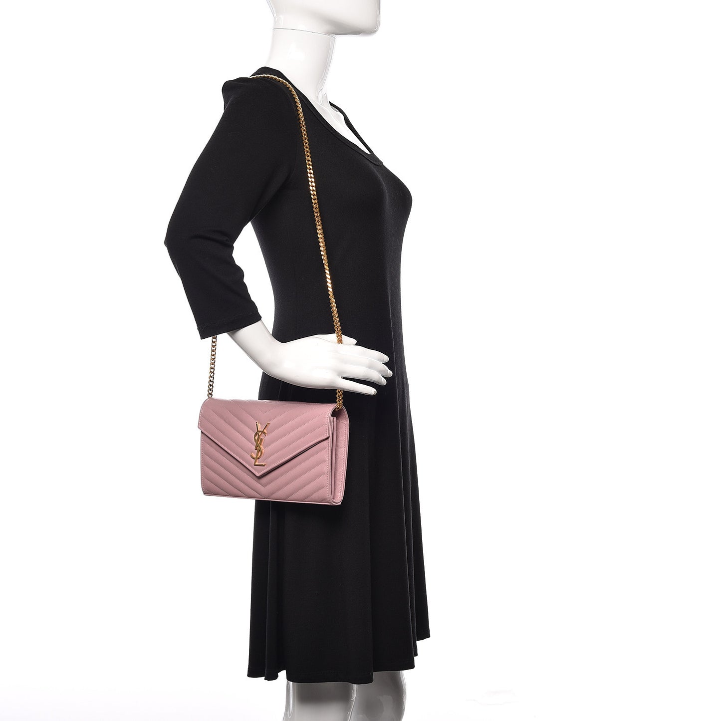 Grain De Poudre Matelasse Chevron Monogram Chain Wallet Tender Pink