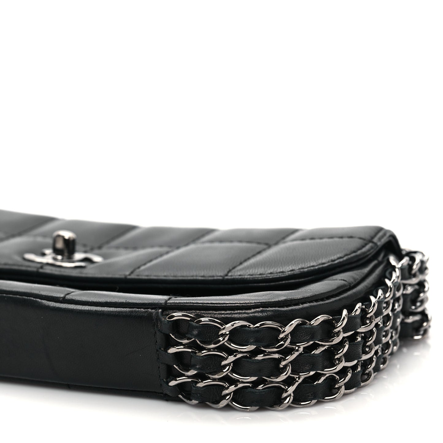 Lambskin Chocolate Bar Quilted Lambskin 3 Chain Flap Black