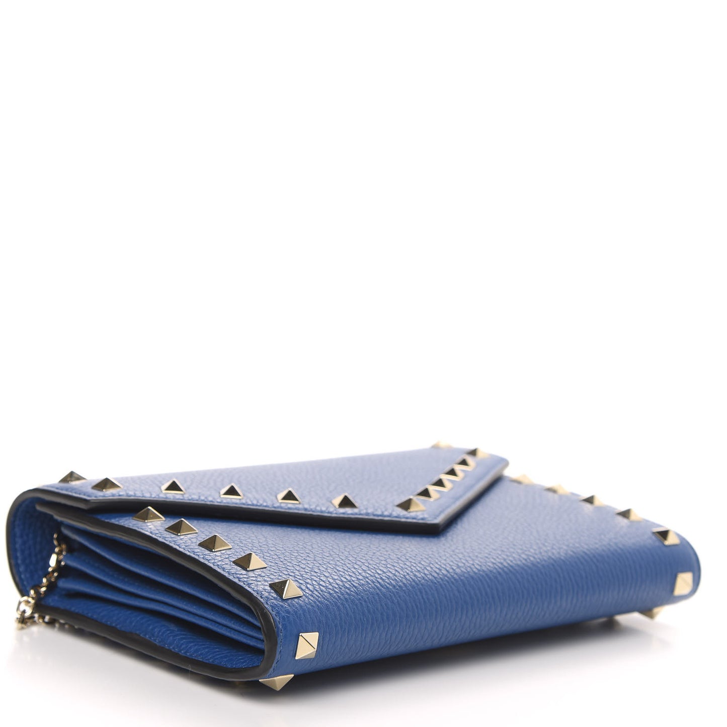 Pebbled Calfskin Rockstud Envelope Wallet On Chain Bag Blu Delft