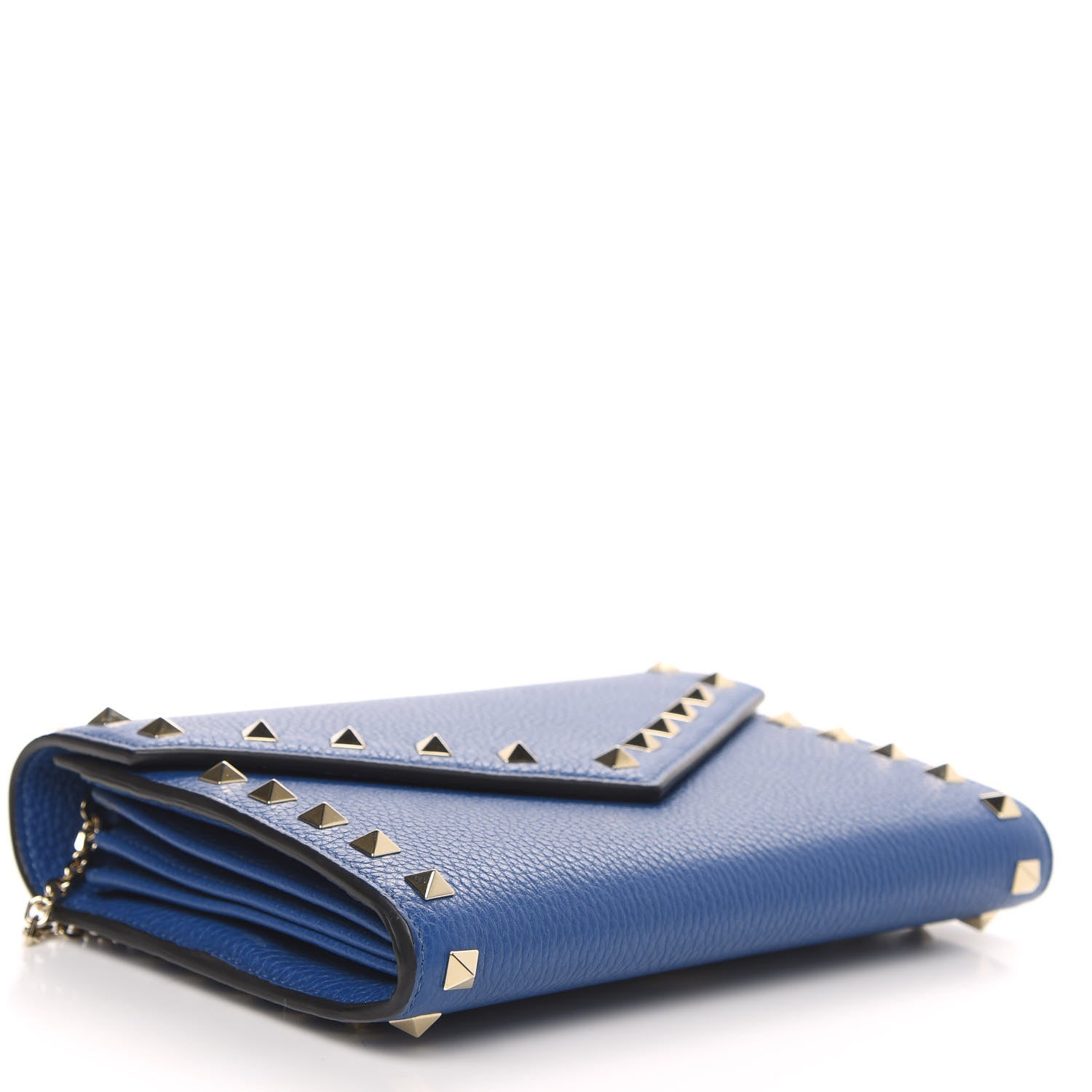 Valentino Garavani Pebbled Calfskin Rockstud Envelope Wallet On Chain Bag Blu Delft 4 of 10