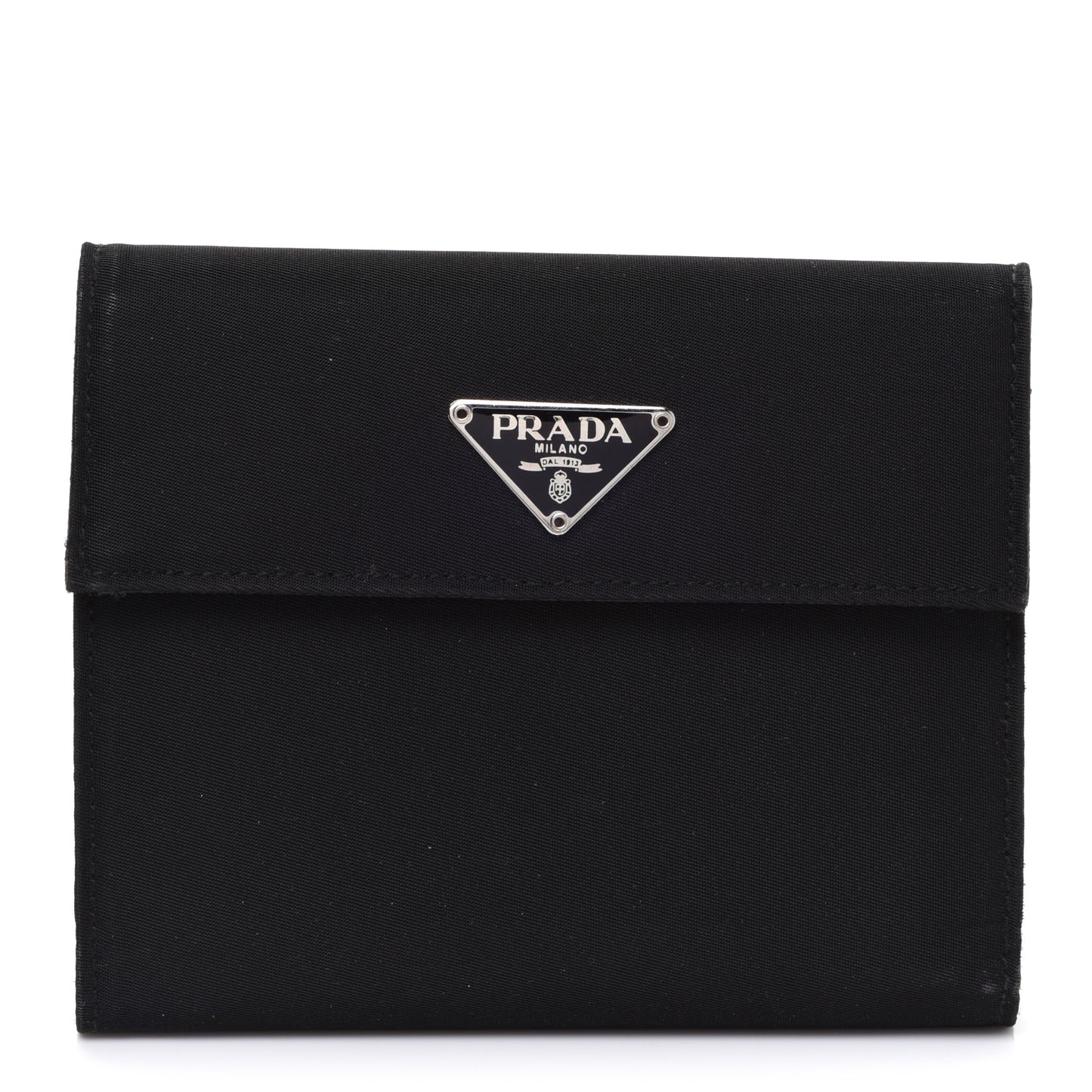 Tessuto Nylon Saffiano Tri-Fold Compact Wallet Black
