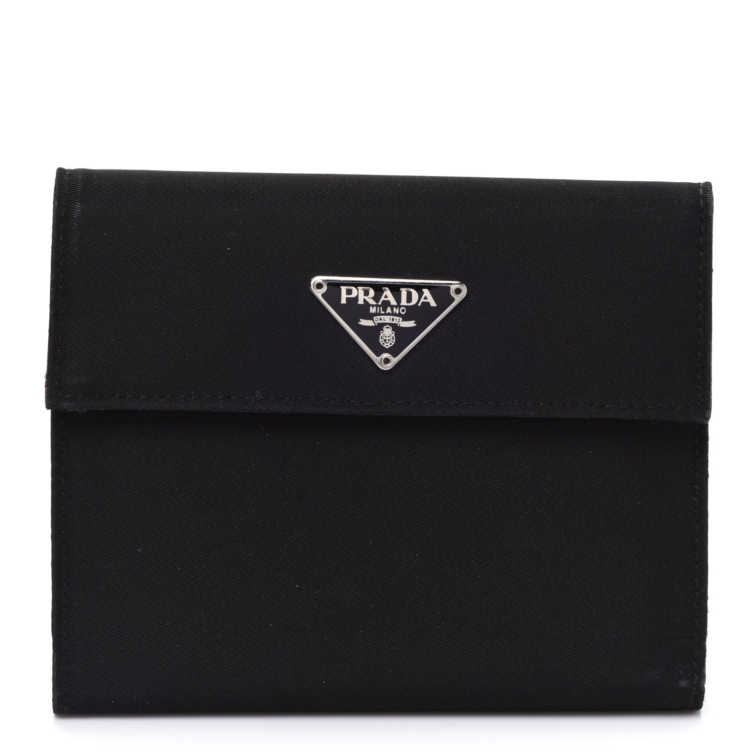 Prada Tessuto Nylon Saffiano Tri-Fold Compact Wallet Black 1 of 8