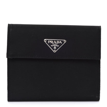 Prada Tessuto Nylon Saffiano Tri-Fold Compact Wallet Black 1 of 8