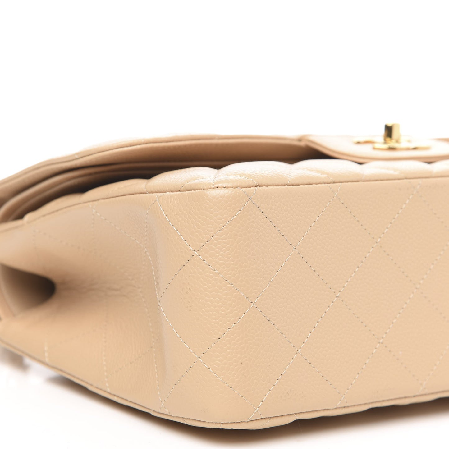 Caviar Quilted Jumbo Double Flap Beige Clair