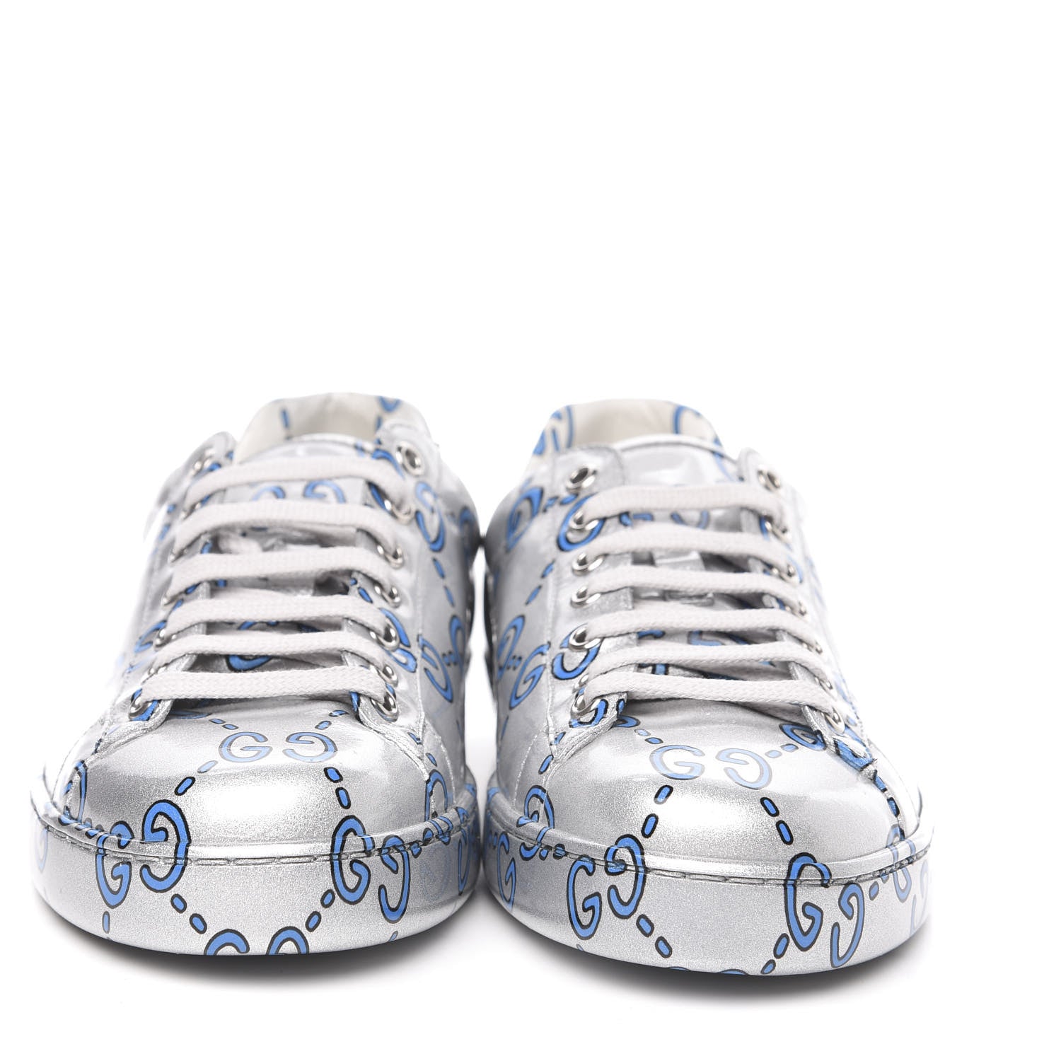 Gucci Miro Rubber Wax GucciGhost Print Mens New Ace Sneakers 7 Silver 2 of 10