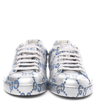 Gucci Miro Rubber Wax GucciGhost Print Mens New Ace Sneakers 7 Silver 2 of 10
