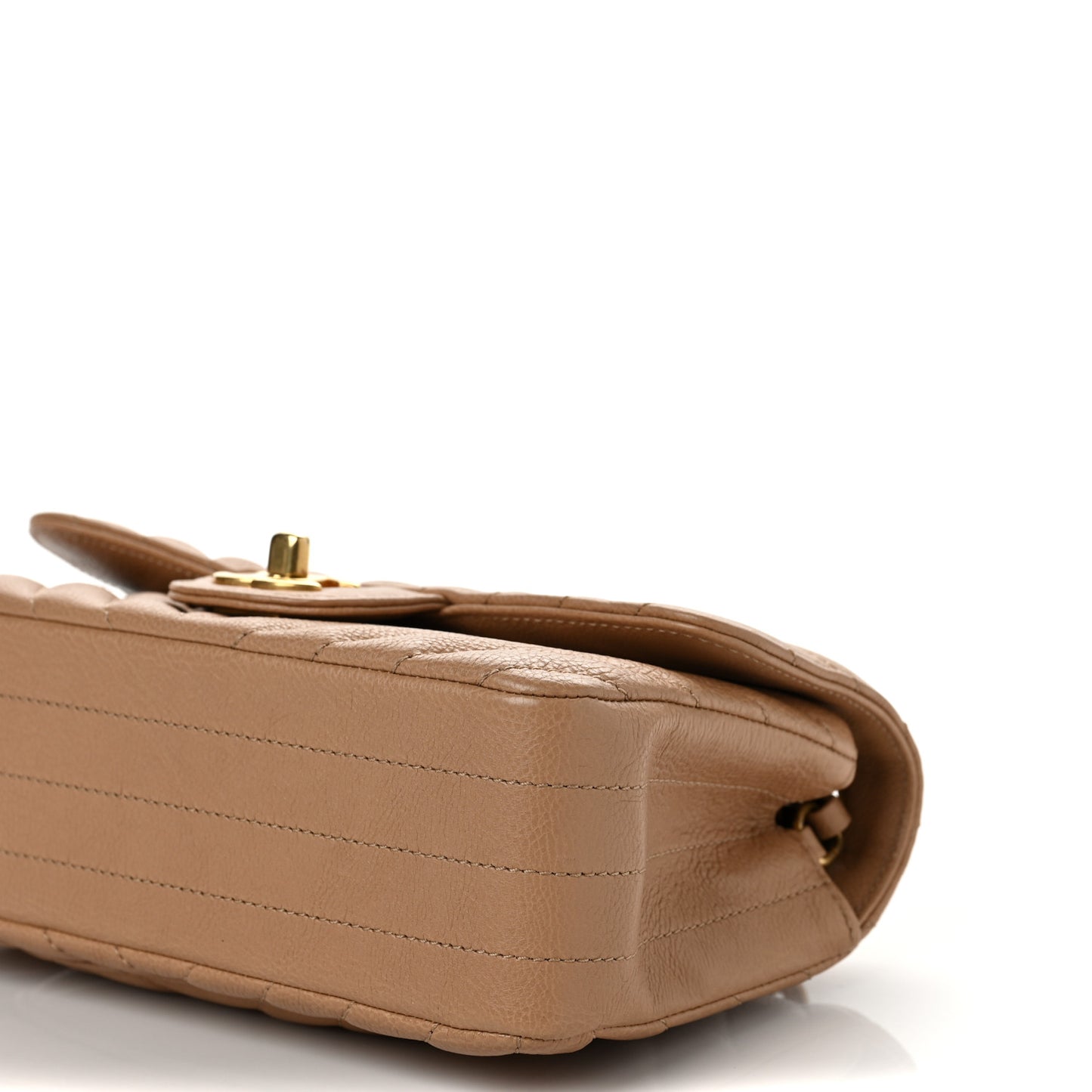 Calfskin Chevron Quilted Mini Rectangular Flap Dark Beige