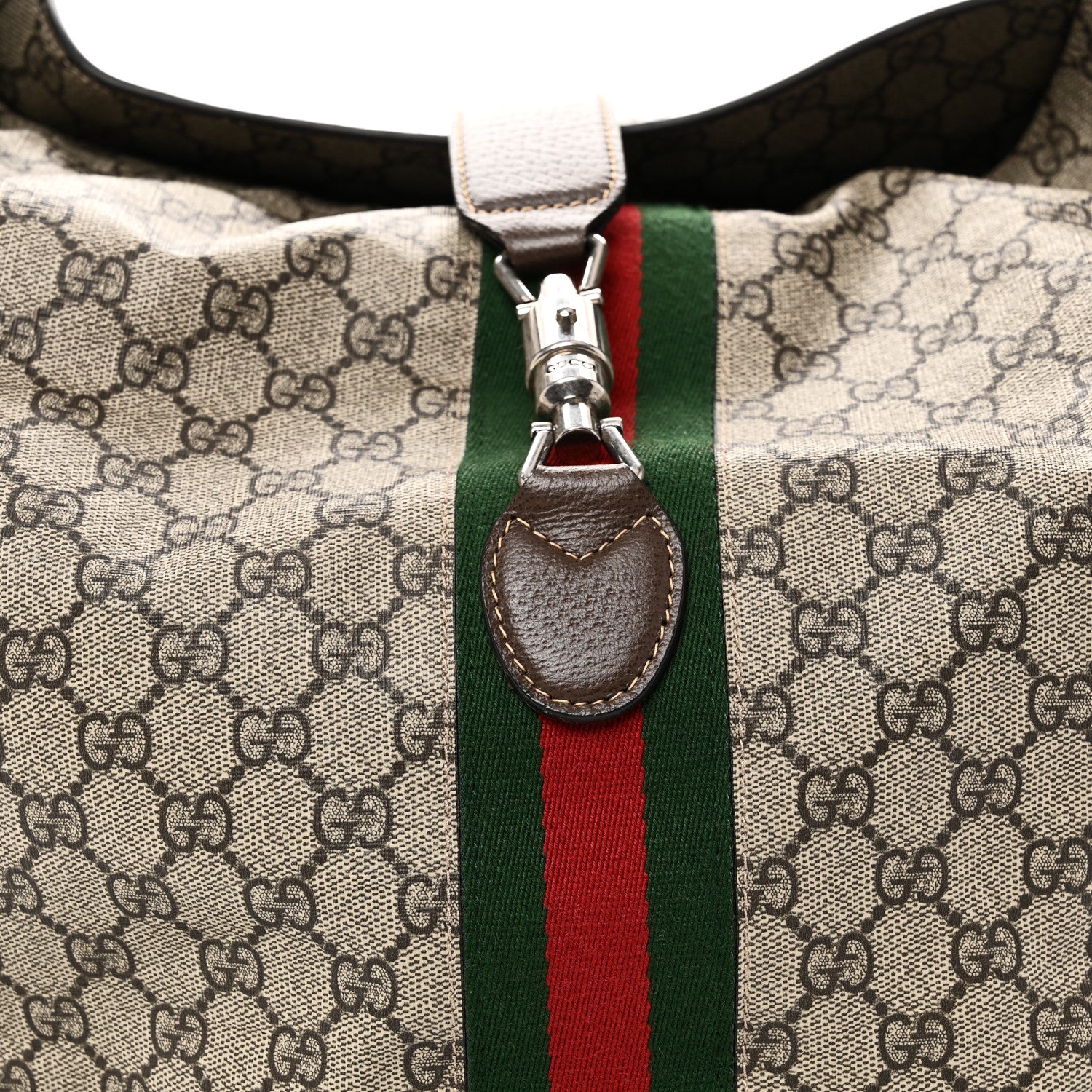 Gucci Tender GG Supreme Monogram Textured Dollar Calfskin Web Medium Jackie 1961 Crossbody Bag Beige Ebony New Acero 9 of 11