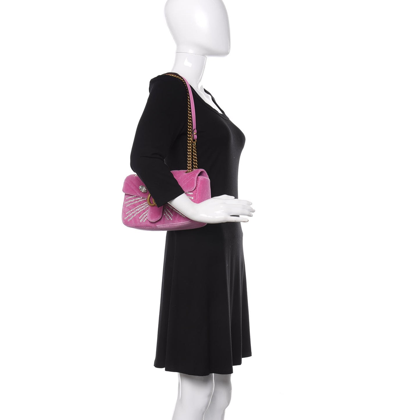 Velvet Matelasse Marquise Crystals Embroidered Small GG Marmont Shoulder Bag Malva
