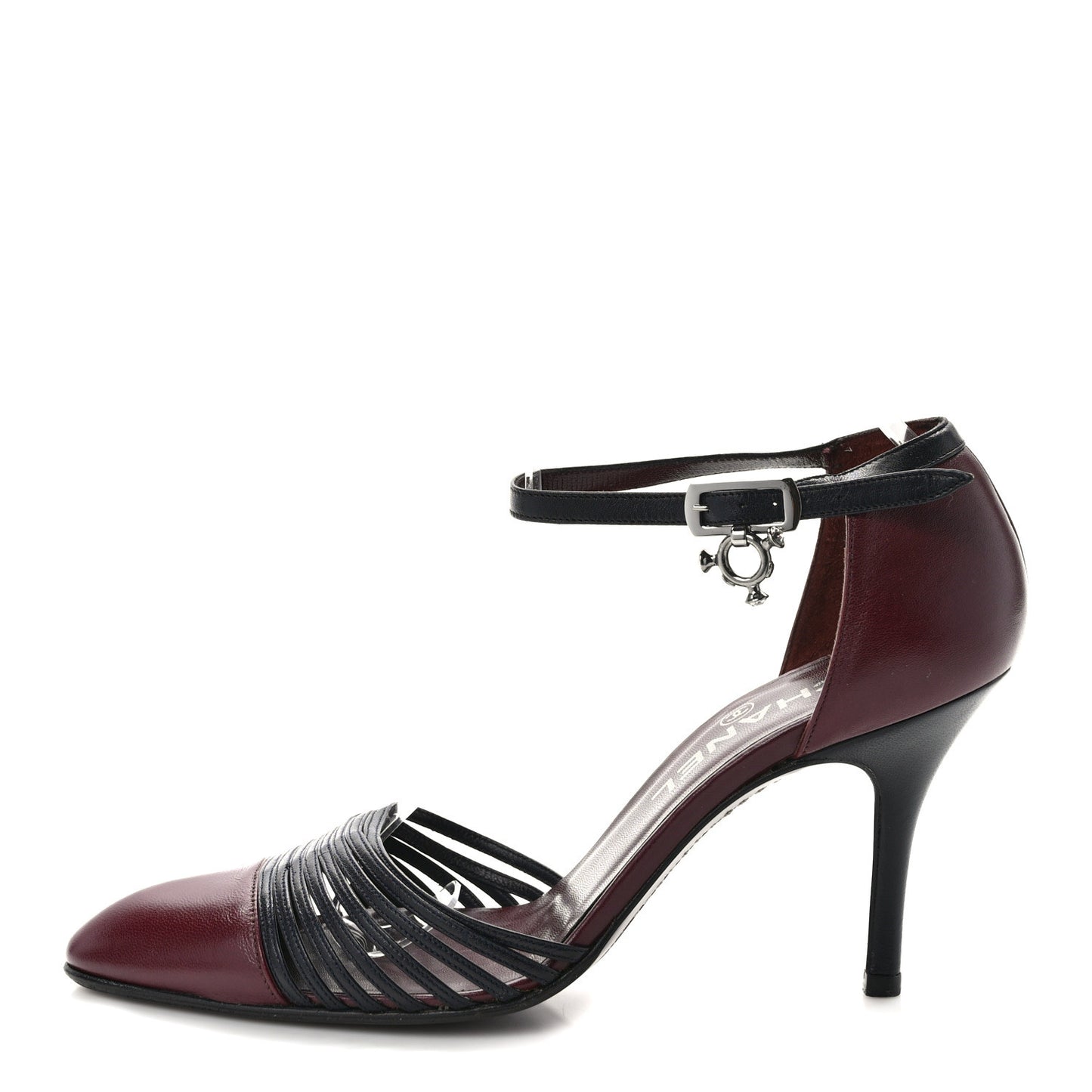 Lambskin Ankle Slingback Pumps 38 Bordeaux Black