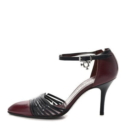 Chanel Lambskin Ankle Slingback Pumps 38 Bordeaux Black 1 of 7