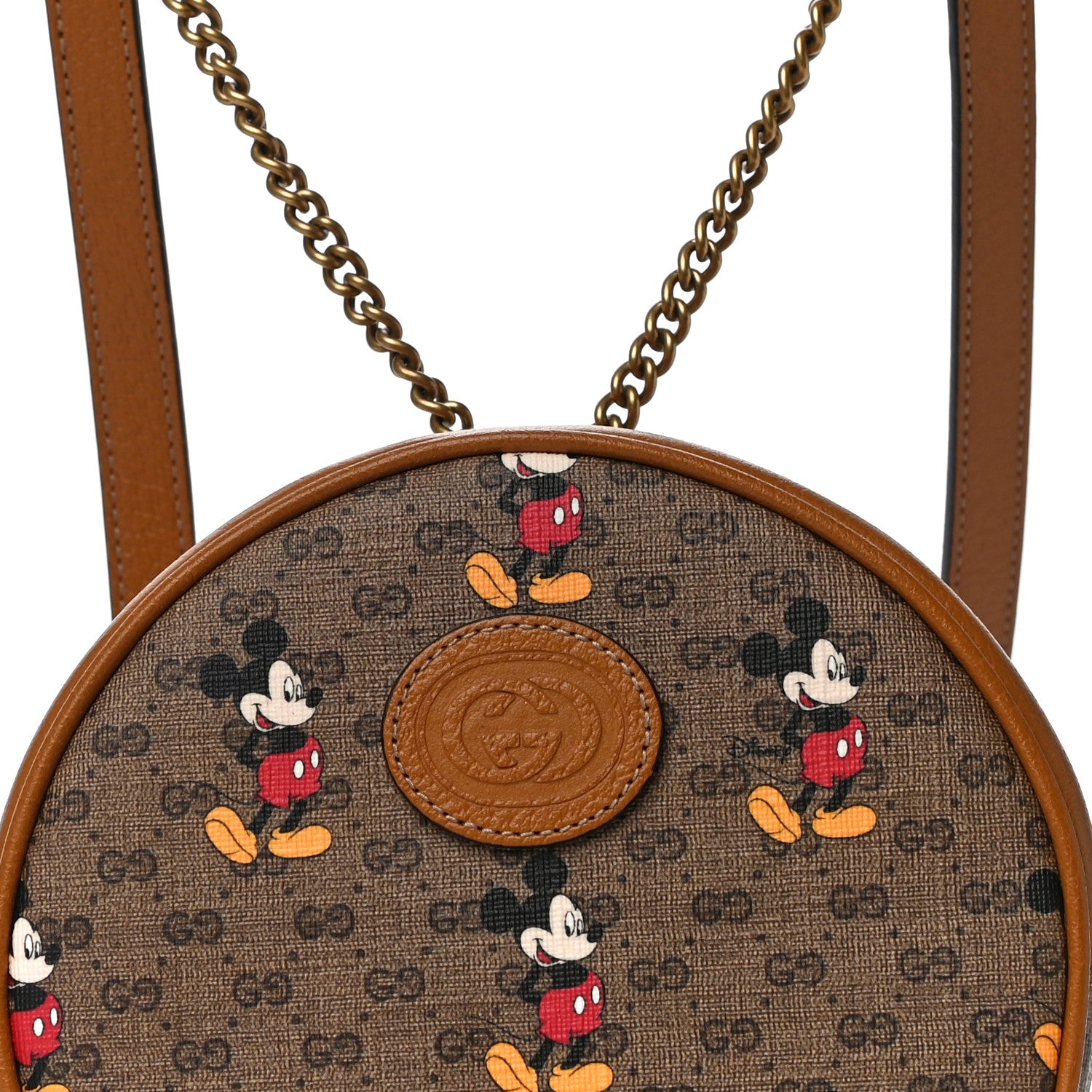 Gucci X DISNEY Mini Vintage GG Supreme Monogram Mickey Mouse Round Backpack Beige Vintage Sun Oil 7 of 10