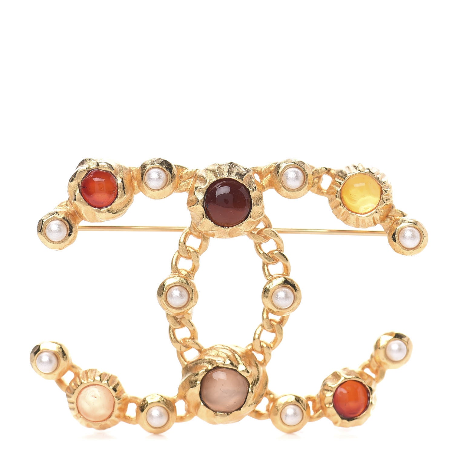 Chanel Gripoix Pearl CC Brooch Gold Multicolor 1 of 5