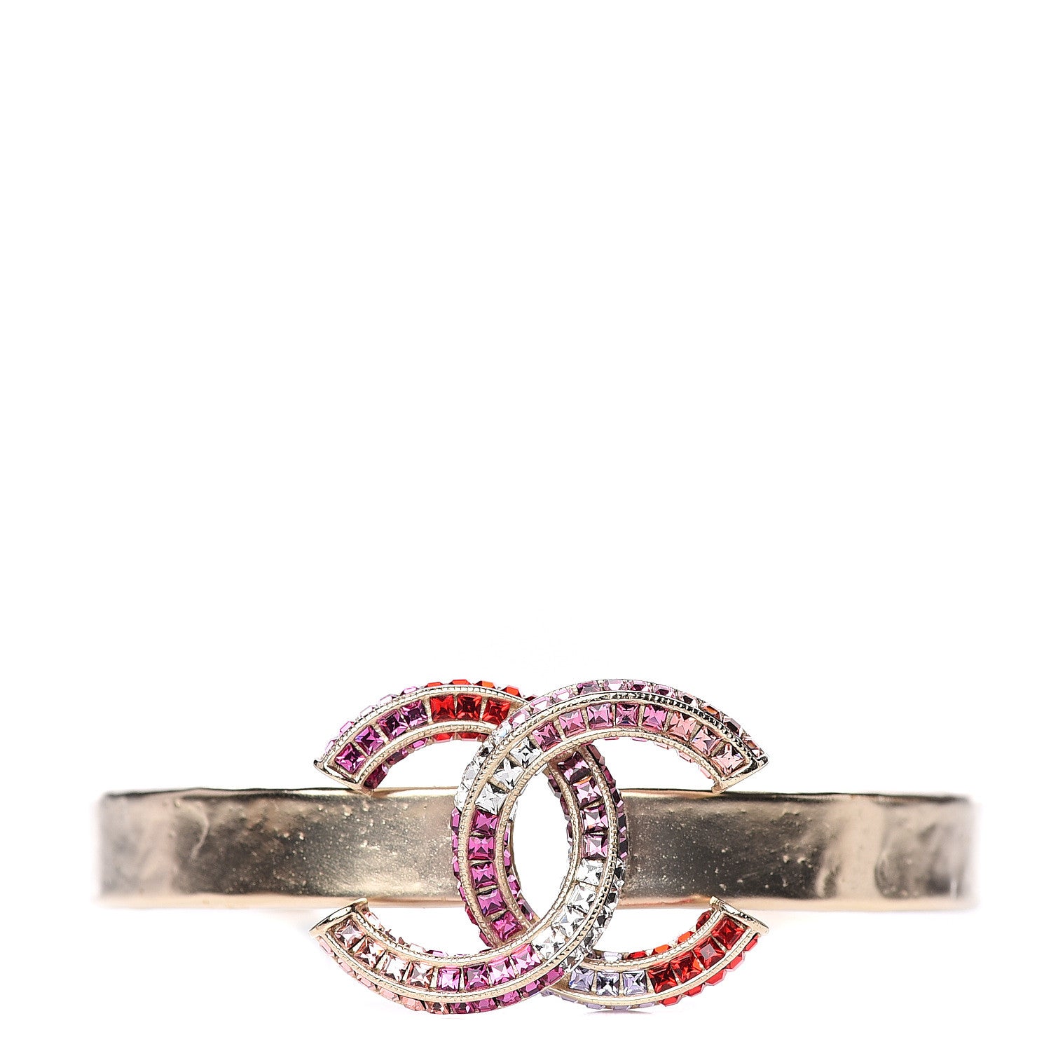 Chanel Baguette Crystal CC Bangle Gold Pink Red 1 of 3