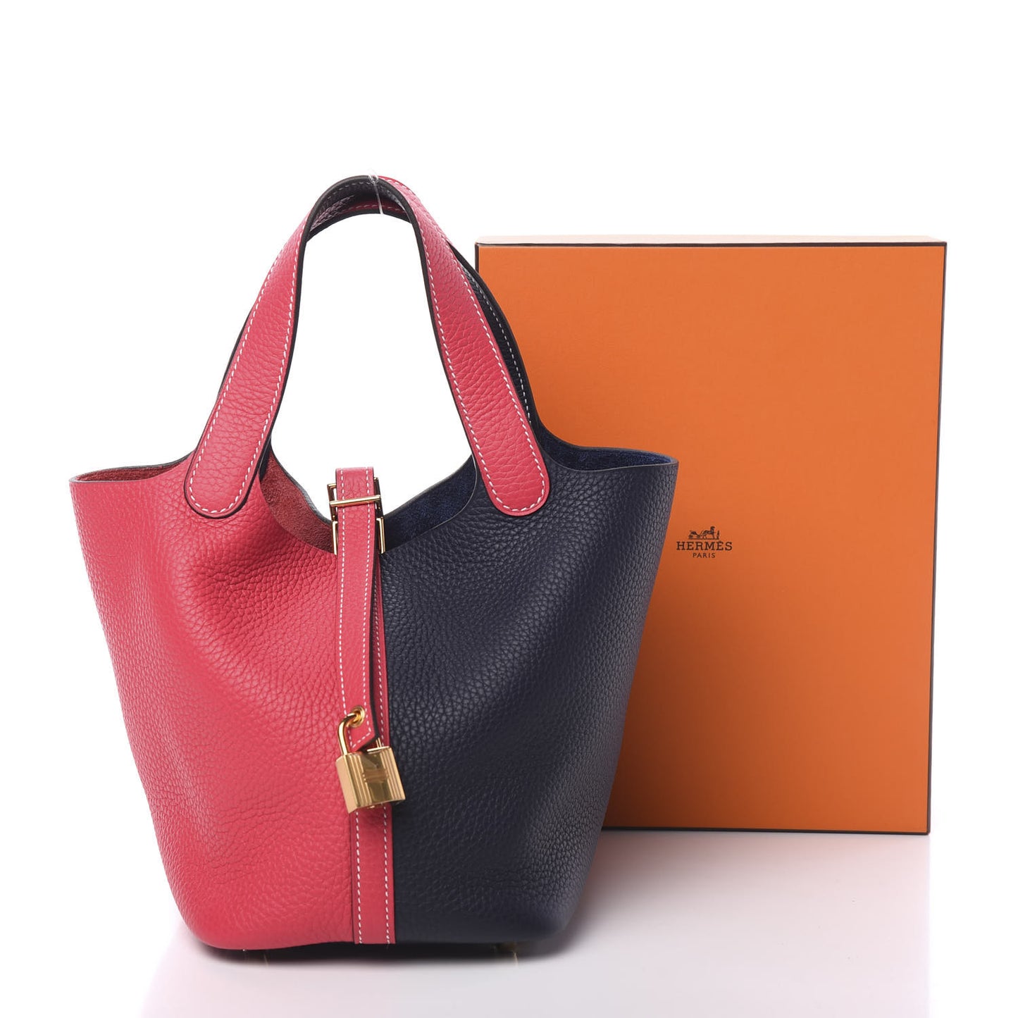 Taurillon Clemence Casaque Picotin Lock 18 PM Rose Extreme Bleu Nuit