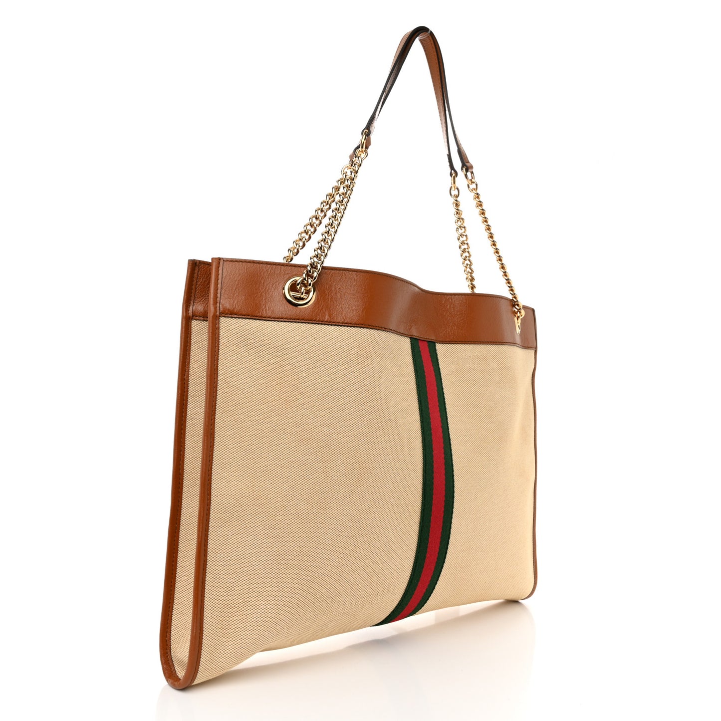 Vintage Canvas Calfskin Web Large Rajah Chain Tote Sand Light Cuir