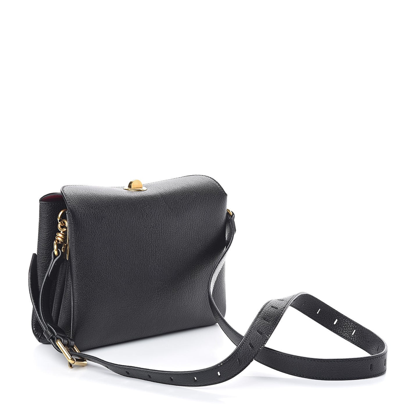 Shiny Grained Goatskin S Flap Bag Black