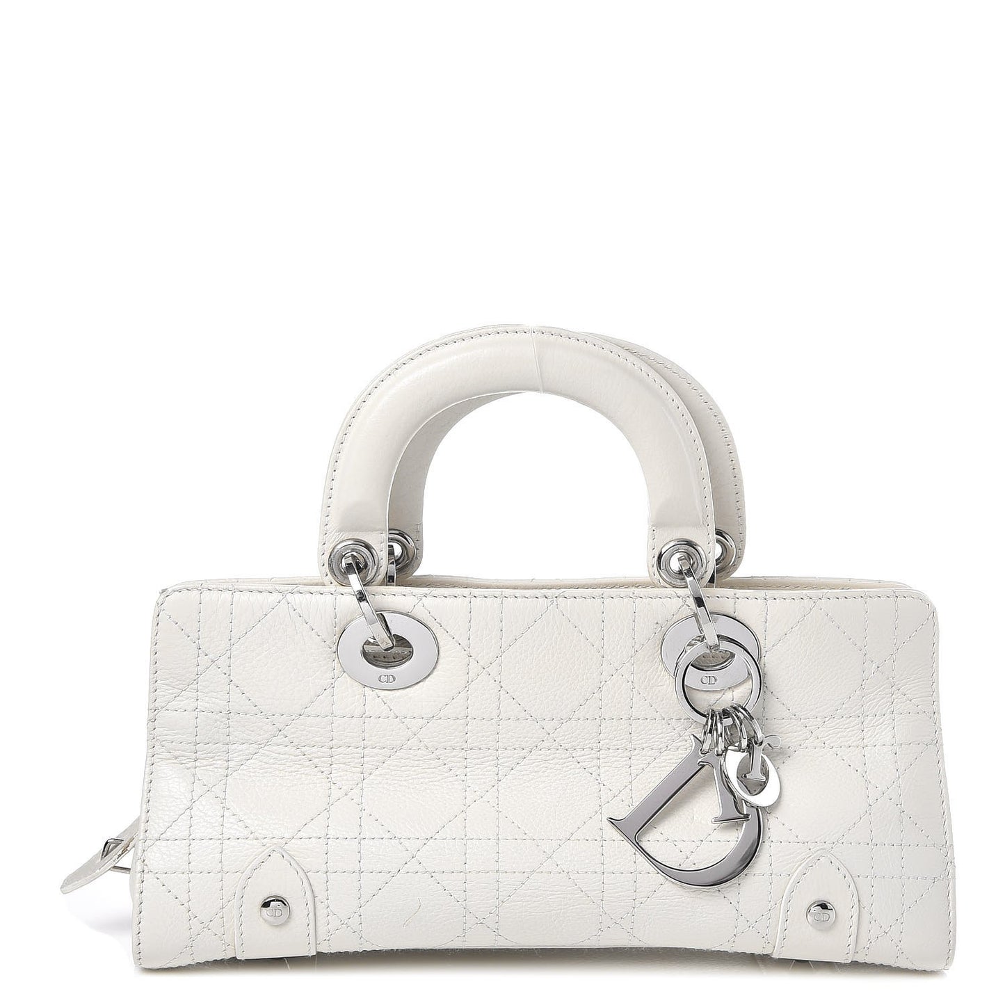 Calfskin Cannage Stitched Small Lady East West Lady Dior White