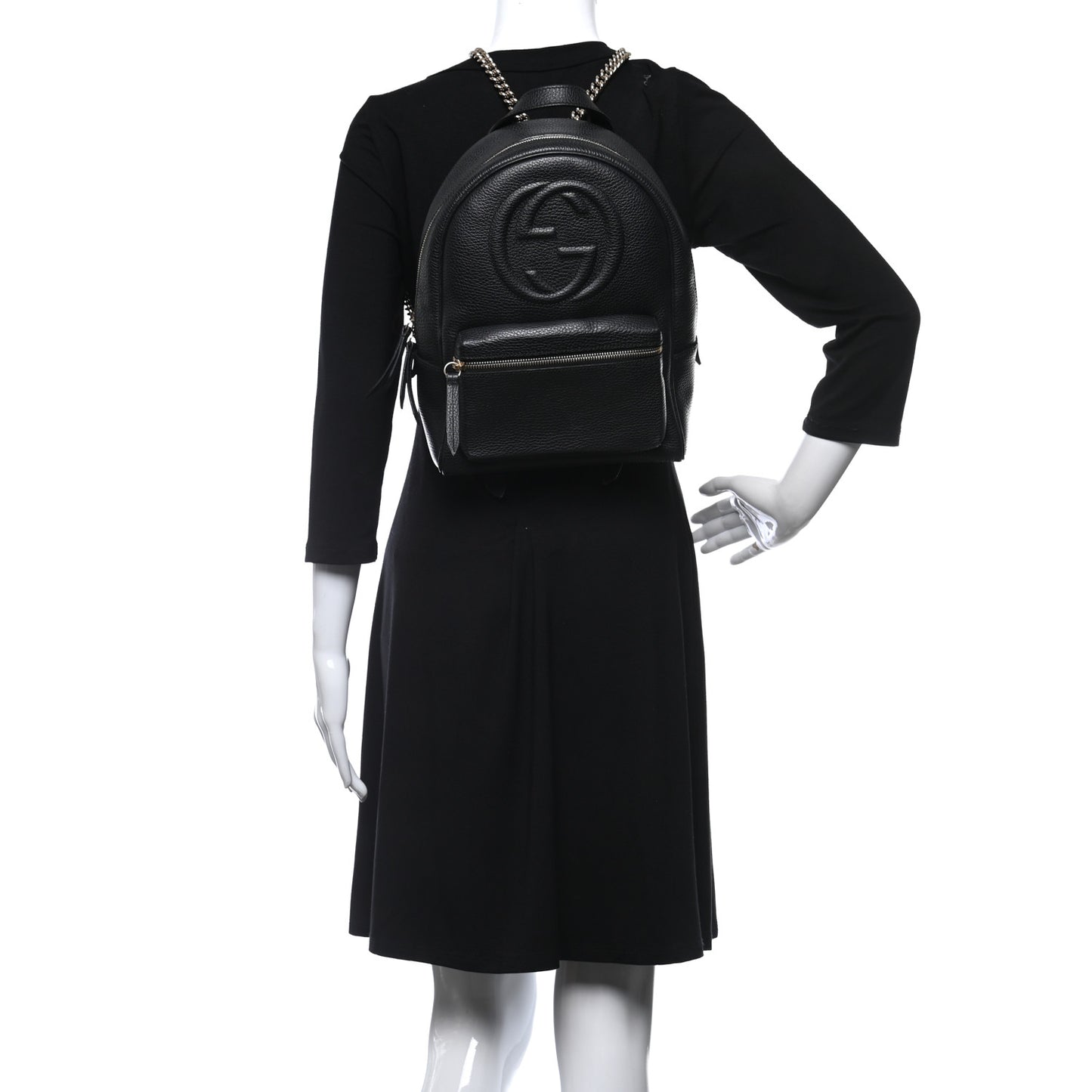 Pebbled Calfskin Soho Chain Backpack Black