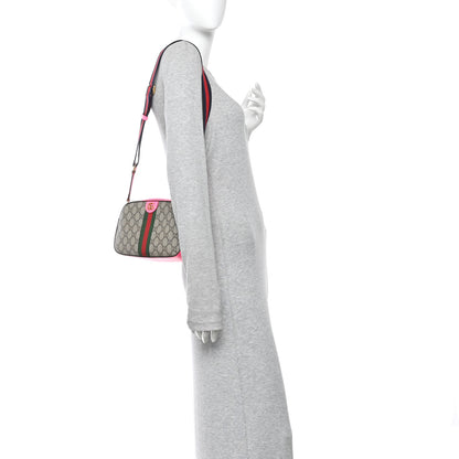 Gucci GG Supreme Monogram Textured Dollar Calfskin Web Ophidia Small Crossbody Bag Beige Ebony Fuchsia 2 of 10