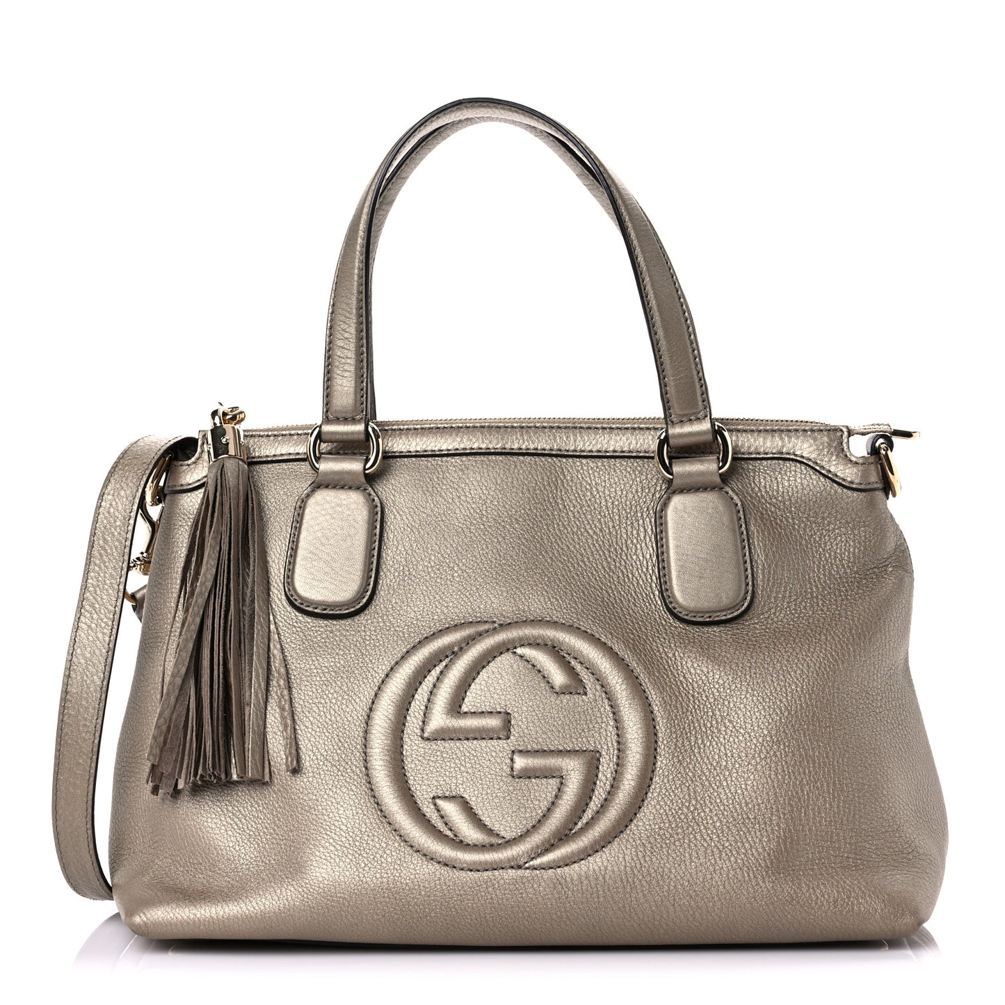 Metallic Cellarius Calfskin Small Soho Top Handle Satchel Golden Beige