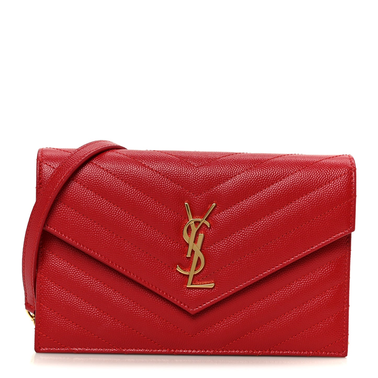 Grain De Poudre Matelasse Chevron Monogram Envelope Chain Wallet  New Red