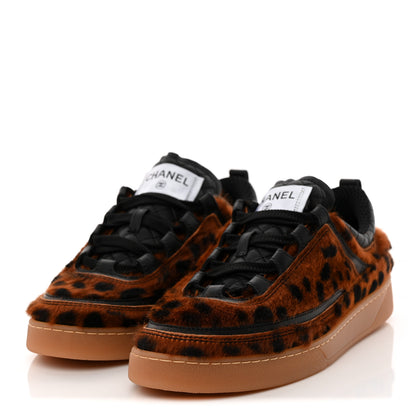 Chanel Lambskin Cheetah Print Quilted Sneakers 38.5 Brown Black 3 of 12