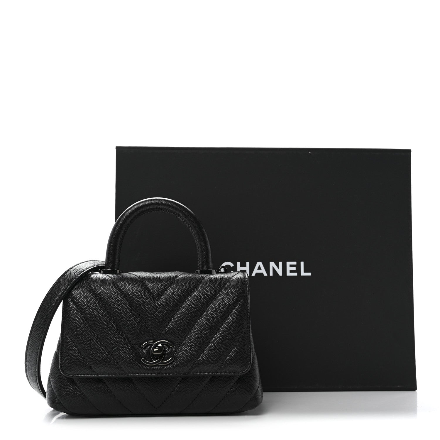 Chanel Caviar Chevron Quilted Extra Mini Coco Handle Flap So Black 11 of 11