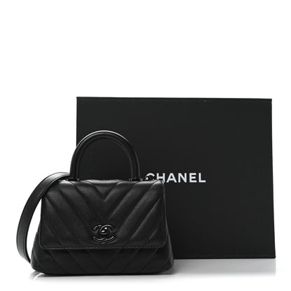 Chanel Caviar Chevron Quilted Extra Mini Coco Handle Flap So Black 11 of 11