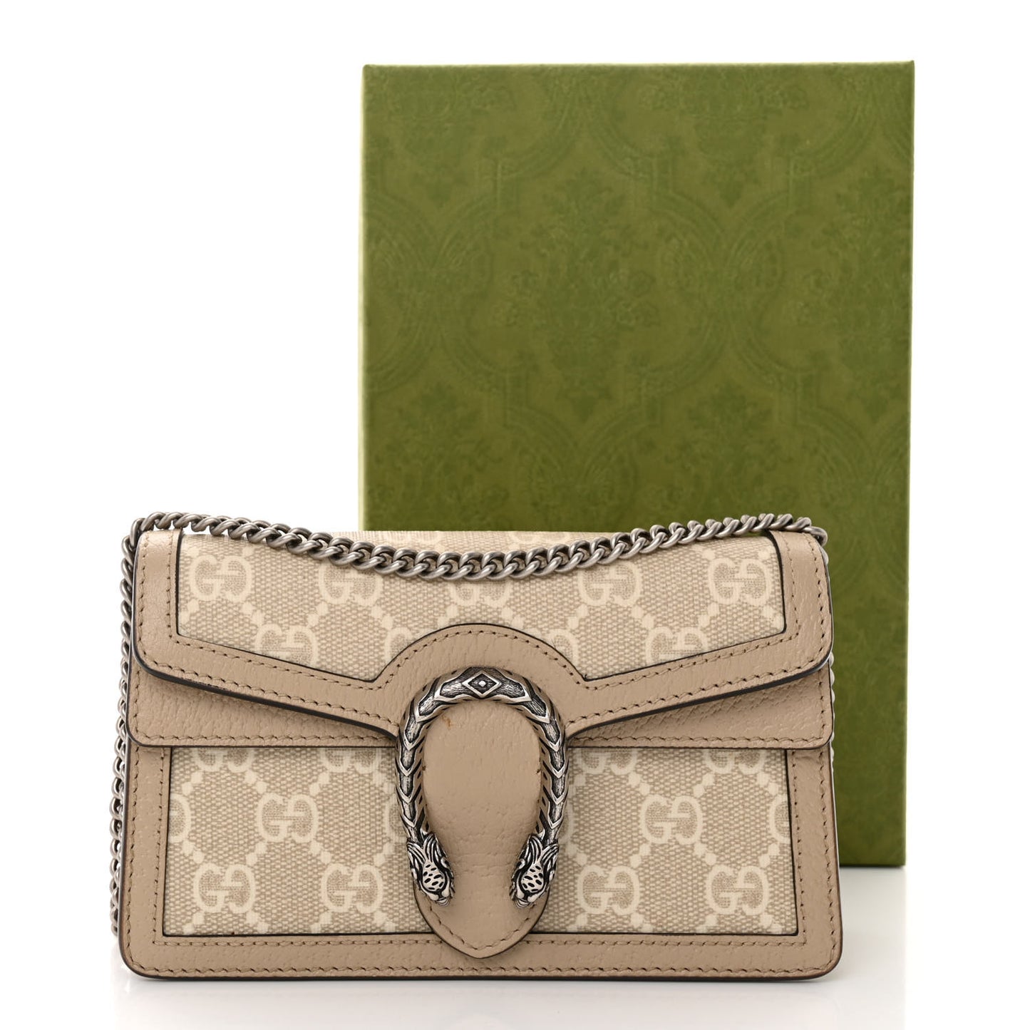 GG Supreme Monogram Textured Dollar Calfskin Super Mini Dionysus Shoulder Bag Beige Mystic White Oatmeal