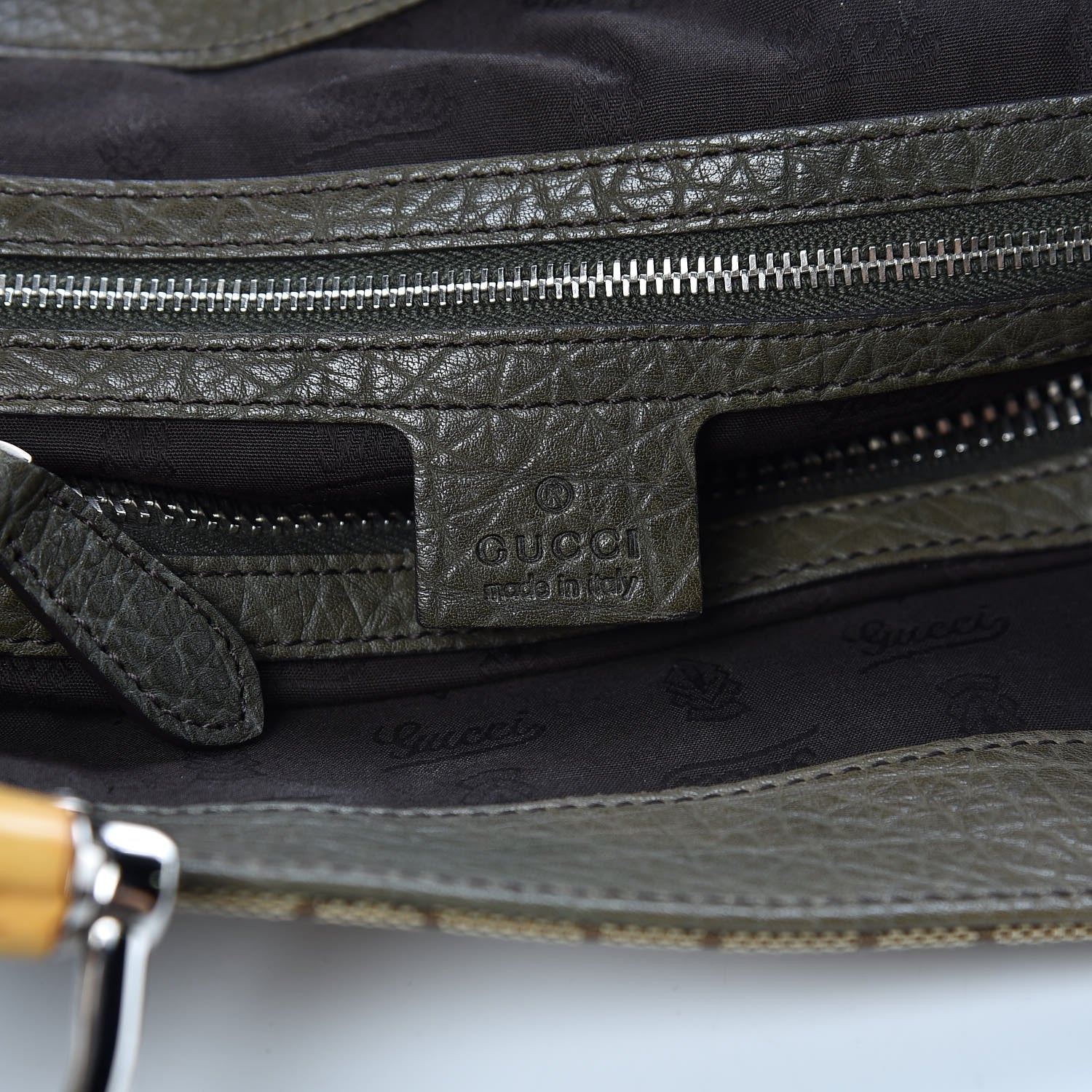 Gucci Monogram Medium Bamboo Bar Tote Olive 6 of 12