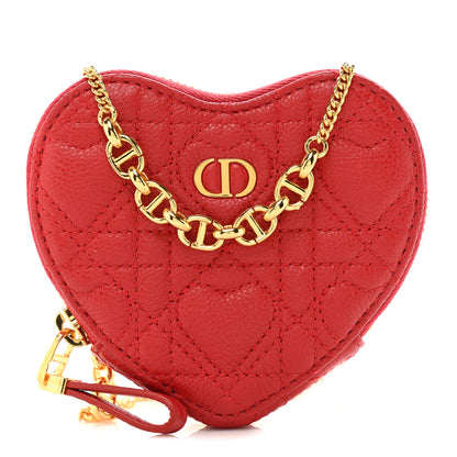 Christian Dior Calfskin Cannage Dioramour Caro Heart Pouch With Chain Bright Red 1 of 11