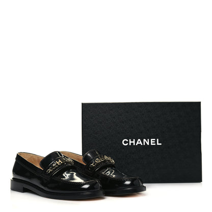 Chanel Shiny Calfskin Logo Loafers 40.5 Black 9 of 9