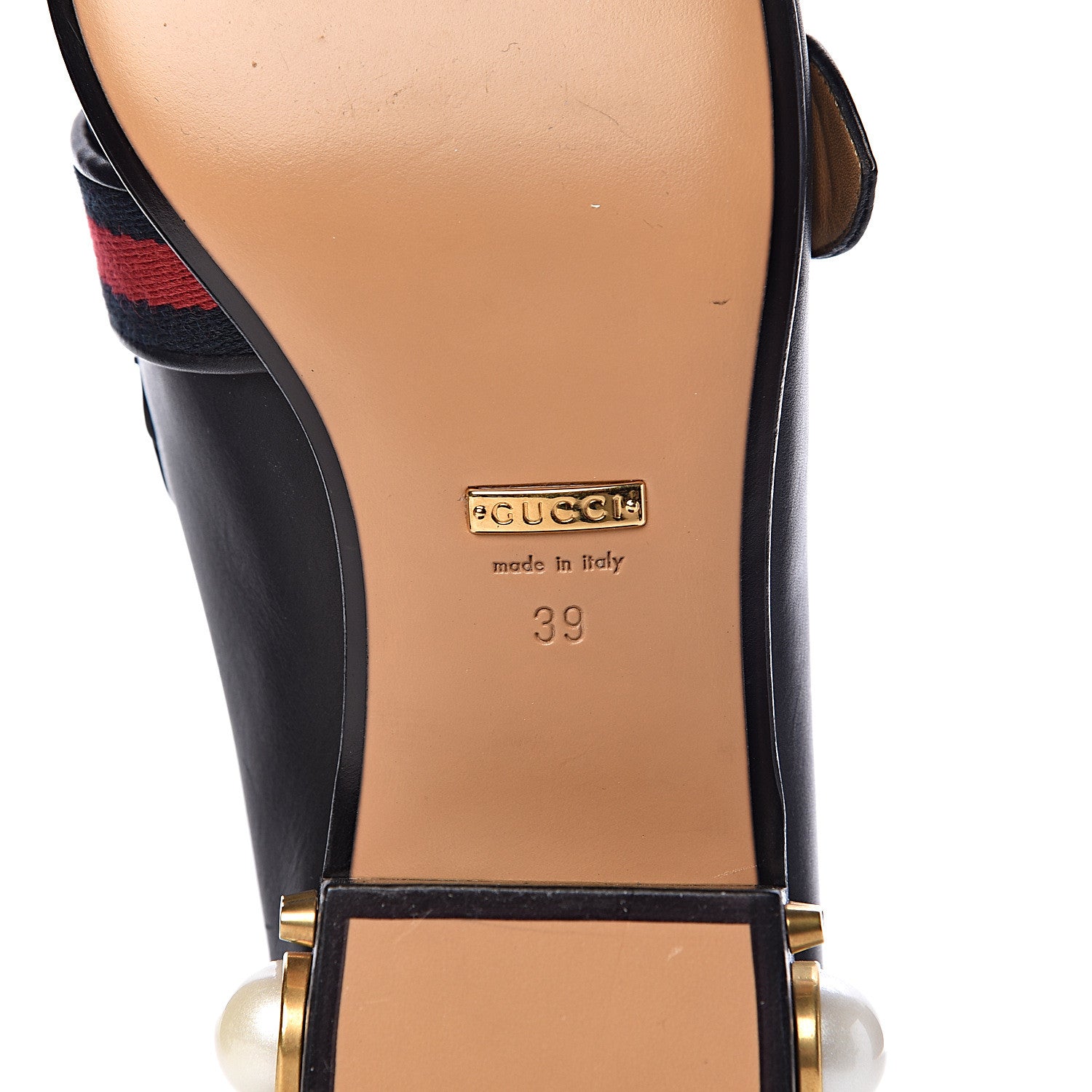 Gucci Betis Glamour Calfskin Web Pearl Embellished Peyton 35mm Loafer Pumps 39 Black 7 of 11
